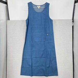 Vtg Talbots Sz 14 Maxi Overall Blue Dress Denim Tank Pocket CottageCore Country